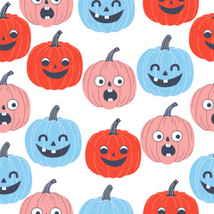 Pattern Halloween pumpkin with cut-out eyes and mouth on a white background