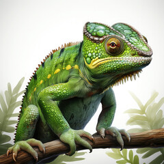 Obraz premium Watercolor Green color chameleon close up, clipart Illustration, Generative Ai