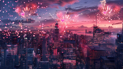 Obraz premium New York City Night Fireworks Display 