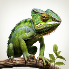 Obraz premium Watercolor Green color chameleon close up, clipart Illustration, Generative Ai
