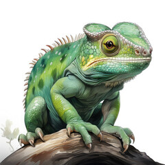Obraz premium Watercolor Green color chameleon close up, clipart Illustration, Generative Ai