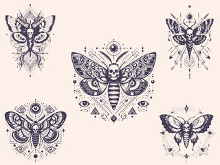Mystic celestial moth. Magic moon, occult, print, tattoo.