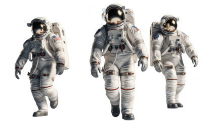  astronauts in spacesuits on white background 