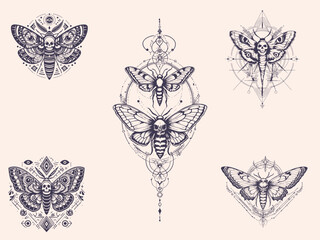 Mystic celestial moth. Magic moon, occult, print, tattoo.