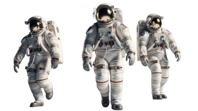  astronauts in spacesuits on white background 