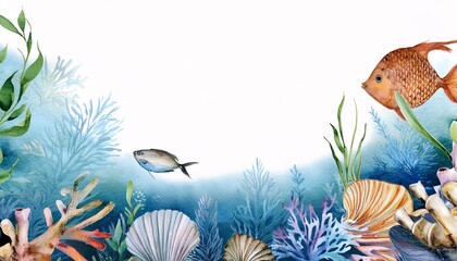Fototapeta premium Colorful underwater world in watercolor style.