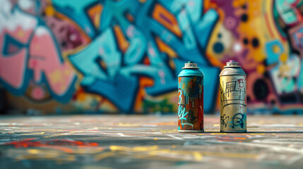 Naklejka premium Spray paints on graffiti background