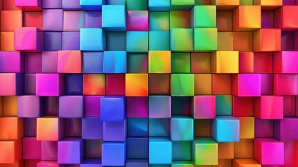 vibrant array of 3D cubes with a gradient of colors, creating a visually striking and colorful mosaic