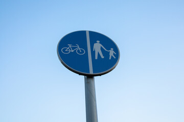 Traffic sign for walking and bicycle path or road