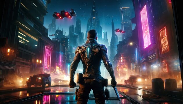 Fototapeta Video game scenes with detailed environments and heroic characters