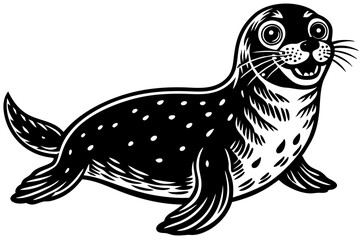 Funny Seal Vector Illustration with White Background Cartoons, Clipart, Line Art Design, Funny seal vector art cartoon, clipart, line art on white background. Perfect for creative designs