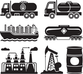 Oil Industry Silhouette Vector Set