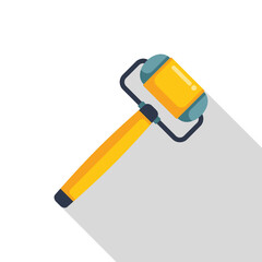 Yellow paint roller is painting a wall with a long shadow