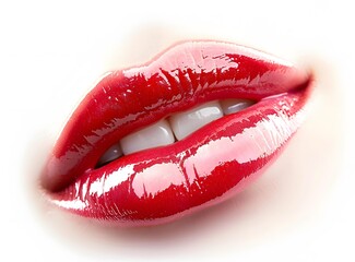 Glossy Red Lips Makeup Beauty Woman