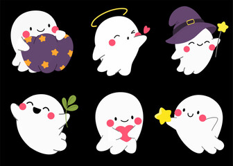 Cute ghosts, spirits. Cartoon ghosts for Halloween. Children's prints