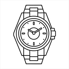 Luxury watch rolex three-quarter angle line art vector