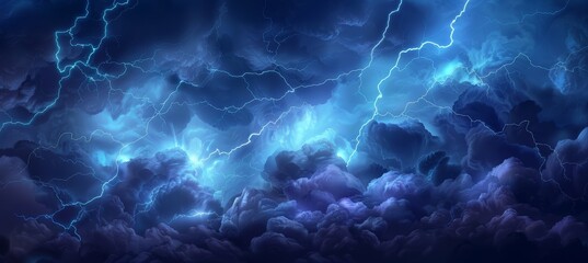 Thunderstorm clouds with striking lightning across the sky