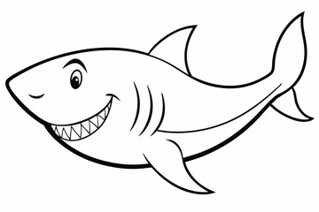 Fototapeta premium Funny Shark Vector Illustration, Cartoons, Clipart, and Line Art Design on White Background, Cute and funny shark illustration in vector, cartoon, clipart, and line art design on white background.