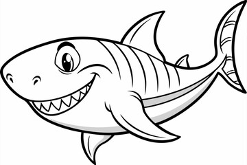 Funny Shark Vector Illustration, Cartoons, Clipart, and Line Art Design on White Background, Cute and funny shark illustration in vector, cartoon, clipart, and line art design on white background.