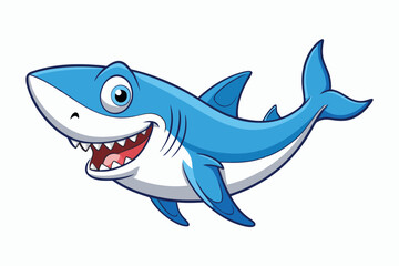 Fototapeta premium Funny Shark Vector Illustration, Cartoons, Clipart, and Line Art Design on White Background, Cute and funny shark illustration in vector, cartoon, clipart, and line art design on white background.