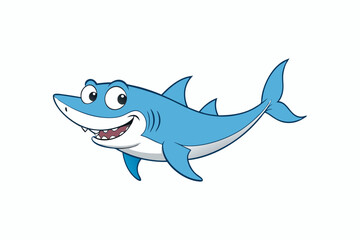 Fototapeta premium Funny Shark Vector Illustration, Cartoons, Clipart, and Line Art Design on White Background, Cute and funny shark illustration in vector, cartoon, clipart, and line art design on white background.