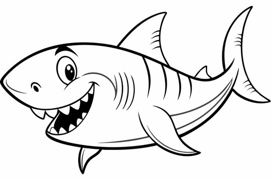 Funny Shark Vector Illustration, Cartoons, Clipart, and Line Art Design on White Background, Cute and funny shark illustration in vector, cartoon, clipart, and line art design on white background.