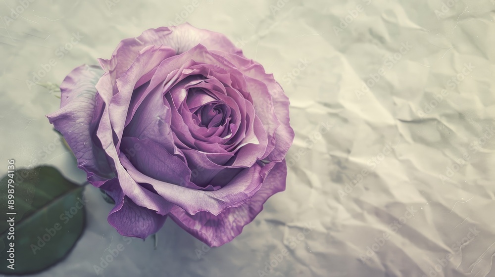 Sticker Macro shot of pastel violet pink rose bloom on textured paper background