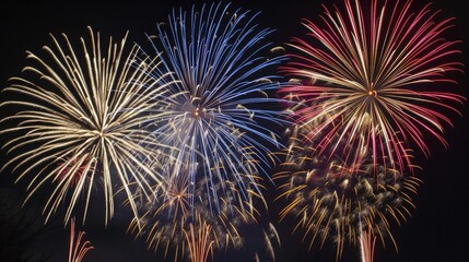 Bright fireworks illuminating the black sky, Celebration, vibrant night-time explosion