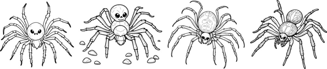 Skeleton Tarantula coloring page and outline vector design