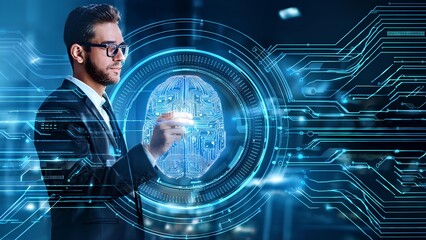 Command line artificial intelligence technology to generate ideas. Human using AI intelligent robot technology. Intelligent automation technology, Chatgpt.