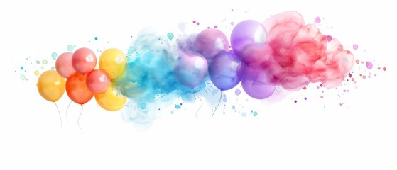  A cluster of balloons ascending, emitting colored smoke from tops and bases