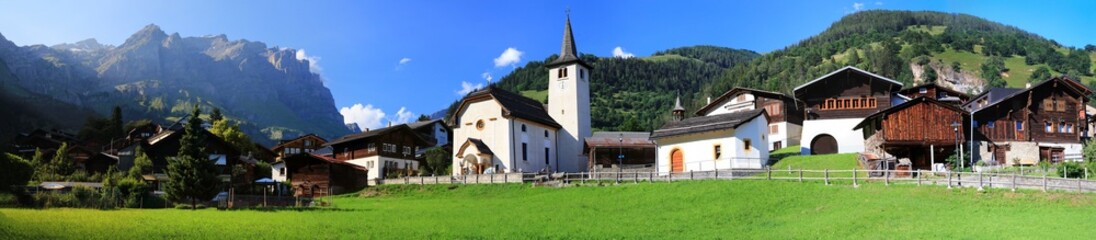 Idyllic Switzerland scenery . Traditional beautiful village Inden in canton Valais. scenic panorama...