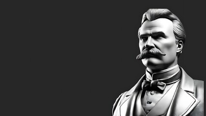 Philosopher and critic Friedrich Nietzsche black and white Illustration with Empty Space for Text - Black Blank Grunge Board Background