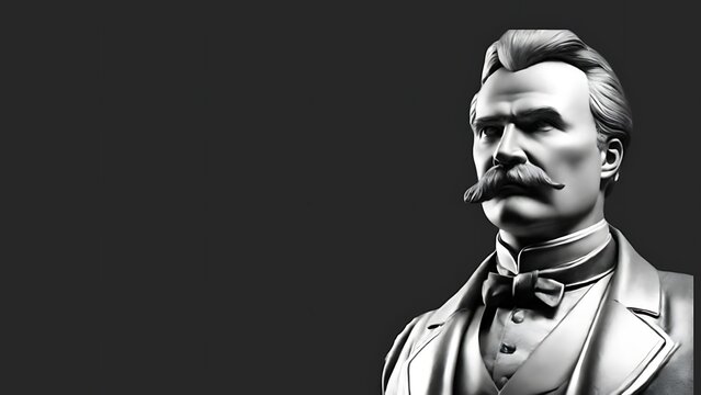 Philosopher and critic Friedrich Nietzsche black and white Illustration with Empty Space for Text - Black Blank Grunge Board Background