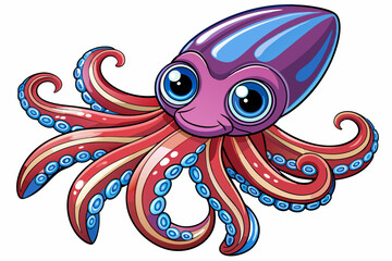 Funny Squid Vector Illustration with White Background Cartoons, Clipart, and Line Art Design, Funny squid vector with white background: cartoon, clipart, and line art design