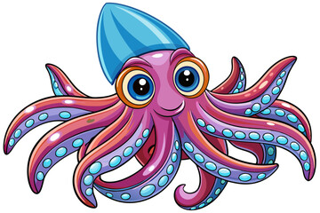 Funny Squid Vector Illustration with White Background Cartoons, Clipart, and Line Art Design, Funny squid vector with white background: cartoon, clipart, and line art design