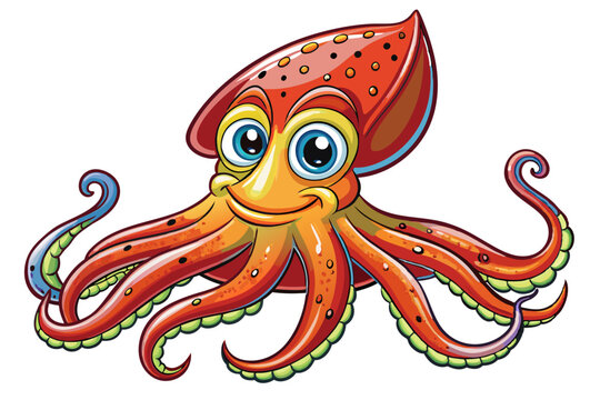 recommend clip art: Funny Squid Vector Illustration with White Background Cartoons, Clipart, and Line Art Design, Funny squid vector with white background: cartoon, clipart, and line art design