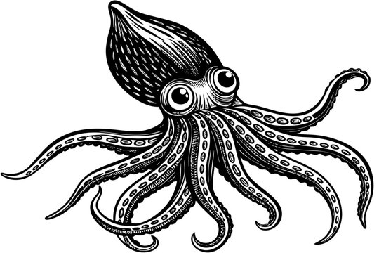 recommend clip art: Funny Squid Vector Illustration with White Background Cartoons, Clipart, and Line Art Design, Funny squid vector with white background: cartoon, clipart, and line art design