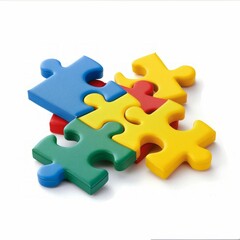 Obraz premium medium shot of four pieces of puzzle, isolated on a white background, bright and vivid tonality 