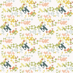 Simple glitch geometric seamless abstract pattern with playful woven summer color. Bright whimsical gender neutral bold irregular shape textile Cotton effect background. 
