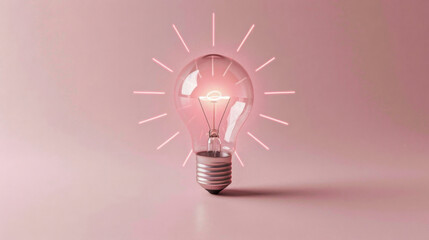 Light bulb shining brightly providing inspiration on pink background