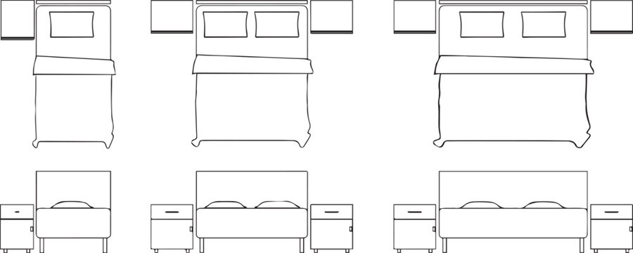 varied set of beds in plan and elevation or view - architectural