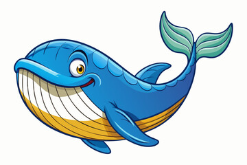 Funny Whale Vector Illustration, Cartoon Clipart And Line Art Design, Funny whale vector illustration with white background, ideal for cartoons and clipart