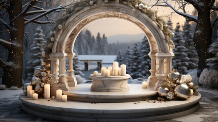 Naklejka premium A Christmas Scene With White and Gold Decorations