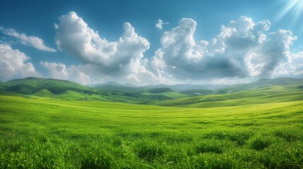 Sun Shining Over Green Field