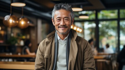 Fototapeta premium Man Sitting at a Table With Flowers