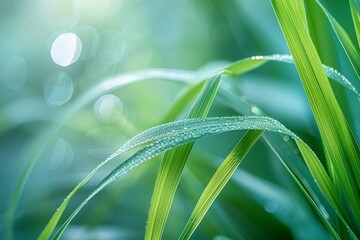 Obraz premium Close-up of green leaf texture and structure with soft sunlight