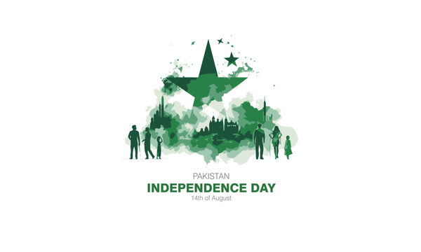 14th August of Independence Day of Pakistan, holiday with Pakistan flag on white background