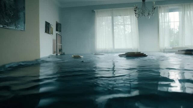 Flooded Home Interior with Furniture.