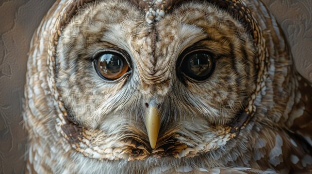 Close-up of a barred owl perched calmly in natural habitat during daylight